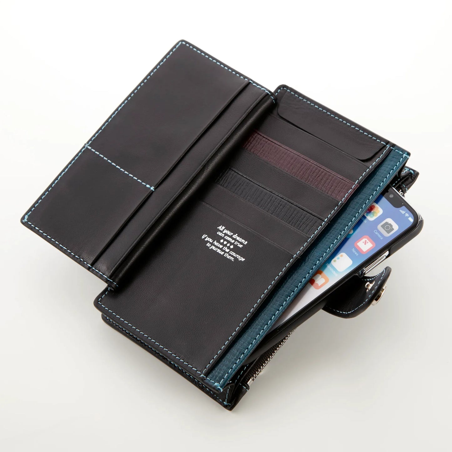 アトリエヒロ シェル 黒蝶貝ボタン 長財布 スマホウォレット /横型スマホショルダー